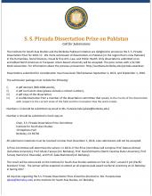 S.S.Pirzada Dissertation Prize on Pakistan